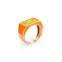 Латунь Манжеты палец кольцо, плакирован золотом, инкрустированное микро кубического циркония & Женский & эмаль, Много цветов для выбора, не содержит никель, свинец, 23x23mm, продается PC