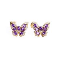 Cubic Zirconia Micro Pave Brass Earring, Butterfly, gold color plated, micro pave cubic zirconia & for woman, more colors for choice, nickel, lead & cadmium free, 10x10mm, Sold By Pair