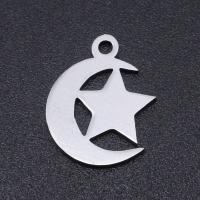 Stainless Steel Pendants, 201 Stainless Steel, Moon and Star, Vacuum Ion Plating, fashion jewelry & polished & DIY & Unisex, more colors for choice, 14x12mm, 5PCs/Bag, Sold By Bag