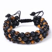 Gemstone Woven Ball Bracelets, Tiger Eye, with Knot Cord & Abrazine Stone, handmade, three layers & fashion jewelry & Unisex, 6mm, Length:Approx 7.5-11.8 Inch, Sold By PC