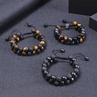 Gemstone Woven Ball Bracelets, Tiger Eye, with Knot Cord & Black Magnetic Stone & Lava, Double Layer & fashion jewelry & Unisex & different styles for choice, 10mm, Length:Approx 7-11.8 Inch, Sold By PC