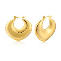 Férfi Stainless Steel Hoop fülbevaló, 304 rozsdamentes acél, Szív, arany színű aranyozott, divat ékszerek & a nő, aranysárga, 30mm, Által értékesített pár