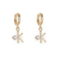 Cubic Zirconia Micro Pave Brass Earring, Alphabet Letter, gold color plated, fashion jewelry & micro pave cubic zirconia, golden, nickel, lead & cadmium free, 23x25.50mm, 10Pairs/Lot, Sold By Lot