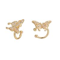 Cubic Zirconia Micro Pave Brass Earring Butterfly gold color plated fashion jewelry & micro pave cubic zirconia golden nickel lead & cadmium free Sold By Pair