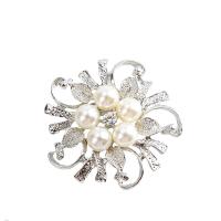 Rhinestone Brooch, Tibetan Style, with Plastic Pearl, Flower, platinum color plated, for woman & with rhinestone, more colors for choice, nickel, lead & cadmium free, 40x40mm, 10PCs/Lot, Sold By Lot