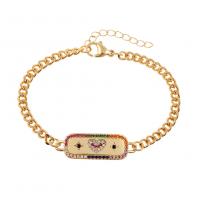 Bracelet cubique en laiton zircon pavent, Placage de couleur d'or, pavé de micro zircon & pour femme, Longueur Environ 7.08 pouce, Vendu par PC