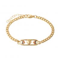 Bracelet cubique en laiton zircon pavent, Placage de couleur d'or, pavé de micro zircon & pour femme, Longueur:Environ 7.08 pouce, Vendu par PC