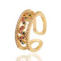 Brass Cuff Finger Ring, gold color plated, Adjustable & micro pave cubic zirconia & for woman, more colors for choice, 8x21mm, Sold By PC