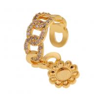 Brass Cuff Finger Ring gold color plated Adjustable & micro pave cubic zirconia & for woman Sold By PC