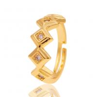Cubique anneau en laiton Circonia Micro Pave, Placage de couleur d'or, Réglable & pavé de micro zircon & pour femme, 8x20mm, Vendu par PC