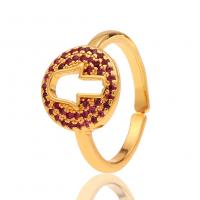 cobre Cuff Ring Finger, cromado de cor dourada, Ajustável & micro pavimento em zircônia cúbica & para mulher & vazio, Mais cores pare escolha, 13x21mm, vendido por PC