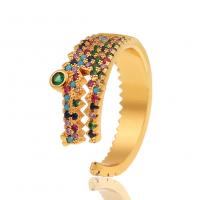 Messing Manchet Finger Ring, Krokodil, gold plated, Verstelbare & micro pave zirconia & voor vrouw, meer kleuren voor de keuze, 9x21mm, Verkocht door PC