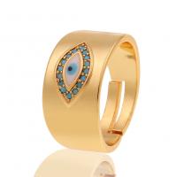 Brass Open Finger Ring Evil Eye gold color plated Adjustable & micro pave cubic zirconia & for woman Sold By PC
