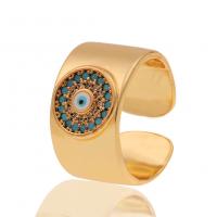 Brass Cuff Finger Ring gold color plated Adjustable & evil eye pattern & micro pave cubic zirconia & for woman Sold By PC