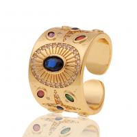 Латунь Манжеты палец кольцо, плакирован золотом, Регулируемый & инкрустированное микро кубического циркония & Женский, 15x22mm, продается PC
