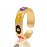 Brass Cuff Finger Ring gold color plated Adjustable & evil eye pattern & for woman & enamel multi-colored Sold By PC