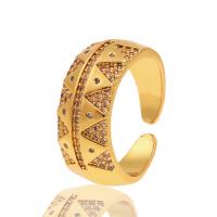 cobre Cuff Ring Finger, cromado de cor dourada, Ajustável & micro pavimento em zircônia cúbica & para mulher, 10x22mm, vendido por PC