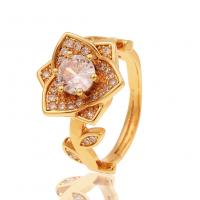 Cubic Zirconia Micro Pave Brass Ring Flower gold color plated Adjustable & micro pave cubic zirconia & for woman Sold By PC