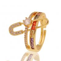 Cúbicos Circonia Micro Pave anillo de latón, metal, chapado en color dorado, Ajustable & micro arcilla de zirconia cúbica & para mujer, 26x20mm, Vendido por UD