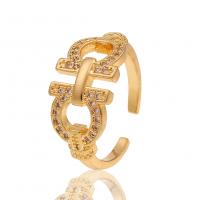 Латунь Манжеты палец кольцо, плакирован золотом, Регулируемый & инкрустированное микро кубического циркония & Женский, 10x20mm, продается PC