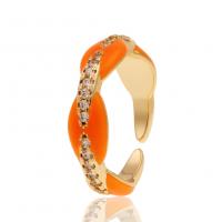 Brass Cuff Finger Ring gold color plated Adjustable & micro pave cubic zirconia & for woman & enamel Sold By PC