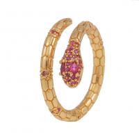 Brass Cuff Finger Ring Snake gold color plated Adjustable & micro pave cubic zirconia & for woman 20mm Sold By PC