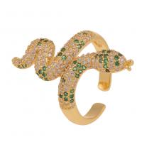 Brass Cuff Finger Ring Snake gold color plated Adjustable & micro pave cubic zirconia & for woman 18mm Sold By PC