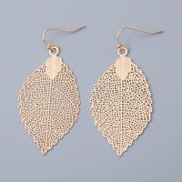 Brass Drop Earring, Leaf, gold color plated, fashion jewelry & for woman & hollow, nickel, lead & cadmium free, 61x30mm, Sold By Pair
