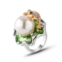 Tibetan Style Finger Ring, with Plastic Pearl & Brass, epoxy gel, fashion jewelry & different size for choice & for woman & with rhinestone, nickel, lead & cadmium free, 28x28mm, Sold By PC