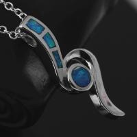 Messing Halskette, mit Künstlich+Opal, Messing Karabinerverschluss, versilbert, für Frau, gemischte Farben, 15-35mm, Länge:ca. 45 cm, verkauft von PC