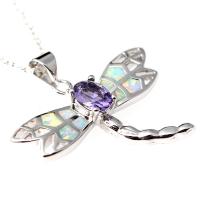 Brass Jewelry Pendants, with Artificial Opal & Amethyst, Dragonfly, real silver plated, mixed colors, 20-45mm, Sold By Set