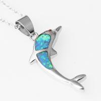 Brass Jewelry Pendants, with Artificial Opal, Dolphin, real silver plated, mixed colors, 20-35mm, Sold By Set