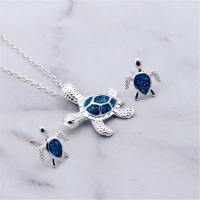 Zinc Alloy Jewelry Sets Stud Earring & pendant with Artificial Opal zinc alloy post pin Turtle real silver plated for woman mixed colors 20-40mm Sold By Set