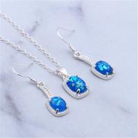 Zinc Alloy Jewelry Sets pendant & earring with Artificial Opal zinc alloy post pin real silver plated for woman mixed colors 25-50mm Sold By Set