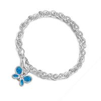 Cubic Zirconia Micro Pave Brass Bracelet with Artificial Opal brass lobster clasp Butterfly real silver plated anti-fatigue & micro pave cubic zirconia & for woman silver color Length Approx 21 cm Sold By PC