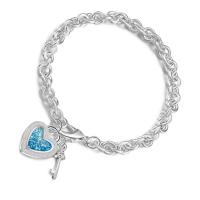 Bracelet cubique en laiton zircon pavent, avec Artificial-Opal, coeur, Plaqué d'argent, antifatigue & pavé de micro zircon & pour femme, argent, Longueur Environ 21 cm, Vendu par PC