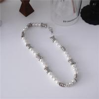 Plastik perle halskæde, Zinc Alloy, med Plastic Pearl, zinklegering karabinlås, forgyldt, Unisex, sølv, Længde 48 cm, Solgt af PC