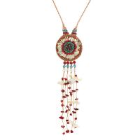 Fashion Fringe Necklace, Shell, with Seedbead & Wax Cord & Gemstone, vintage & for woman, mixed colors, Length:Approx 80 cm, Sold By PC