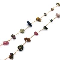 Brass Ball Chain Gemstone with plastic spool & Brass gold color plated DIY multi-colored Approx Sold By Spool