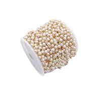 Messing Ball Chain, med ABS plastik perle & plast spole, KC guldfarve belagt, du kan DIY & forskellig størrelse for valg, blandede farver, nikkel, bly & cadmium fri, Ca. 20m/Spool, Solgt af Spool