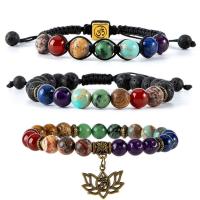Gemstone Bracelets, with Tibetan Style, Round, gold color plated, Adjustable & Unisex & anti-fatigue, more colors for choice, 8mm, Length:Approx 19-28 cm, Sold By PC