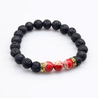 Gemstone Bracelets, Natural Stone, with Lava & Tibetan Style, Round, gold color plated, different materials for choice & Unisex & enamel, more colors for choice, 8mm, Length:Approx 19-28 cm, Sold By PC