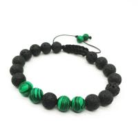 Gemstone Bracelets, Natural Stone, with Lava, Round, plated, Adjustable & different materials for choice & Unisex & anti-fatigue, more colors for choice, 8mm, Length:Approx 19-28 cm, Sold By PC