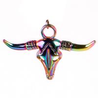 Tibetan Style Skull Pendants, colorful plated, Unisex & Halloween Jewelry Gift, multi-colored, nickel, lead & cadmium free, 46x30x6mm, Approx 4PCs/Bag, Sold By Bag
