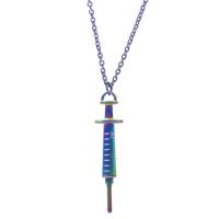 Zinklegierung Schmuck Halskette, Spritze, bunte Farbe plattiert, für Frau, farbenfroh, frei von Nickel, Blei & Kadmium, 14x62x4mm, Länge:ca. 50 cm, verkauft von PC