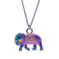 Zinklegierung Schmuck Halskette, Elephant, bunte Farbe plattiert, für Frau, farbenfroh, frei von Nickel, Blei & Kadmium, 22x17x4mm, Länge:ca. 50 cm, verkauft von PC