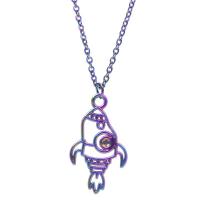 Cink Alloy nakit ogrlice, Raketa, šarene pozlaćen, za žene, multi-boji, nikal, olovo i kadmij besplatno, 16x28mm, Dužina Približno 50 cm, Prodano By PC