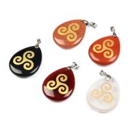 Gemstone Pendants Jewelry, with Brass, Teardrop, silver color plated, different materials for choice, more colors for choice, 25x35mm, Sold By PC