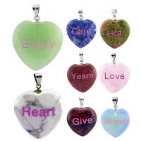 Gemstone Pendants Jewelry, with Brass, Heart, silver color plated, different materials for choice, more colors for choice, 25x25mm, Sold By PC