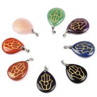 Gemstone Pendants Jewelry, with Brass, Teardrop, silver color plated, different materials for choice, more colors for choice, 36x24mm, Sold By PC